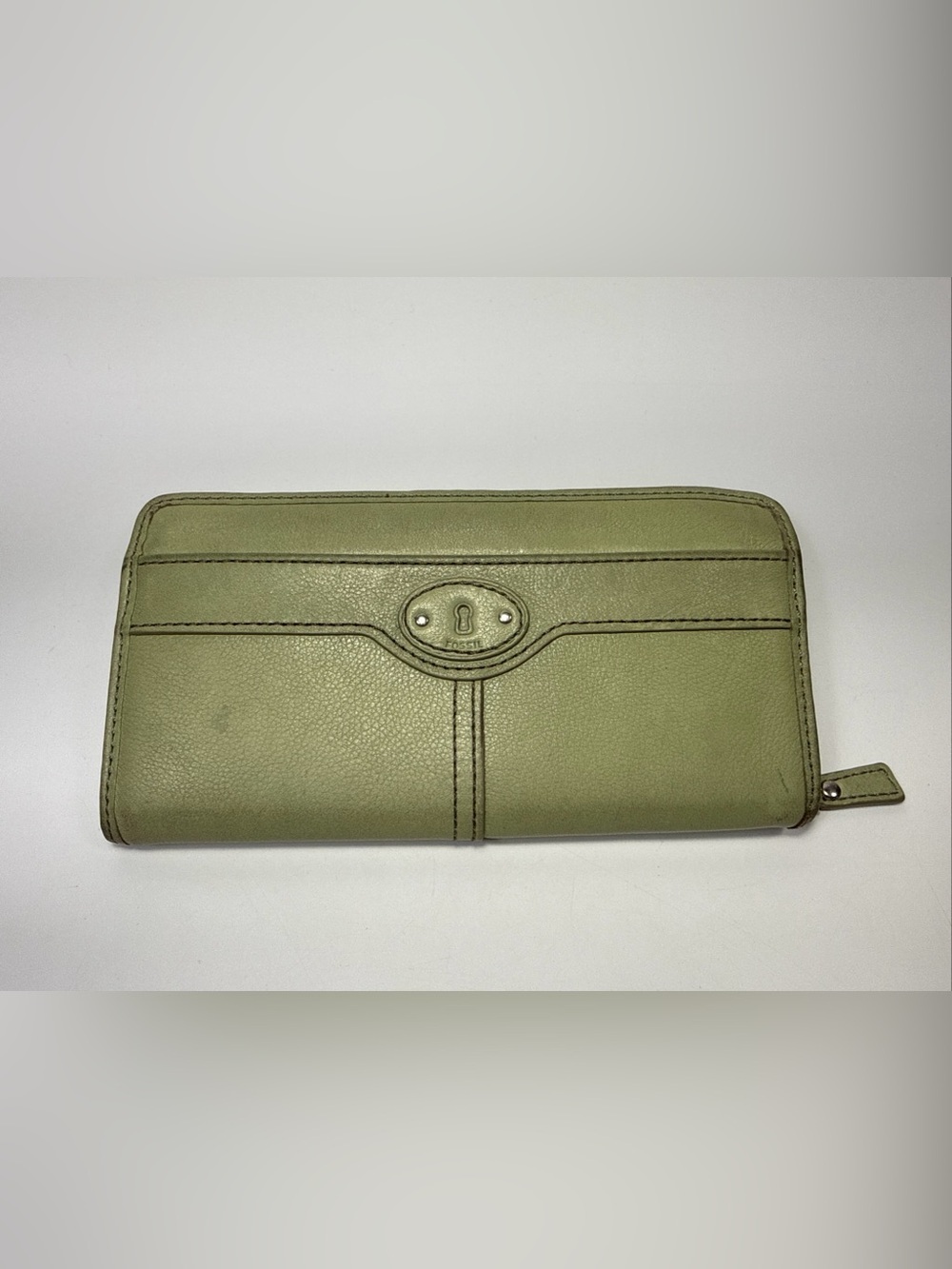 Fossil Marlow Zip Sage Green Pebbled Leather Clutch Wallet